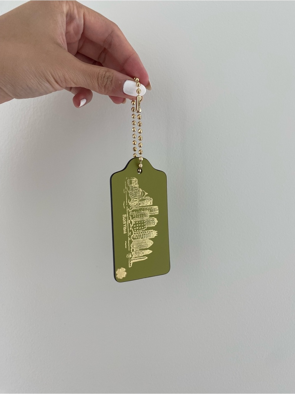 Coach Large Hangtag in Lime Green with Boston skyline stamp
